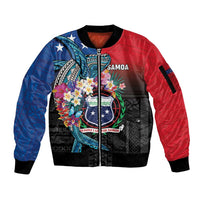 Samoa Sleeve Zip Bomber Jacket Humpback Whale Siapo Pattern LT05 Unisex Blue - Polynesian Pride