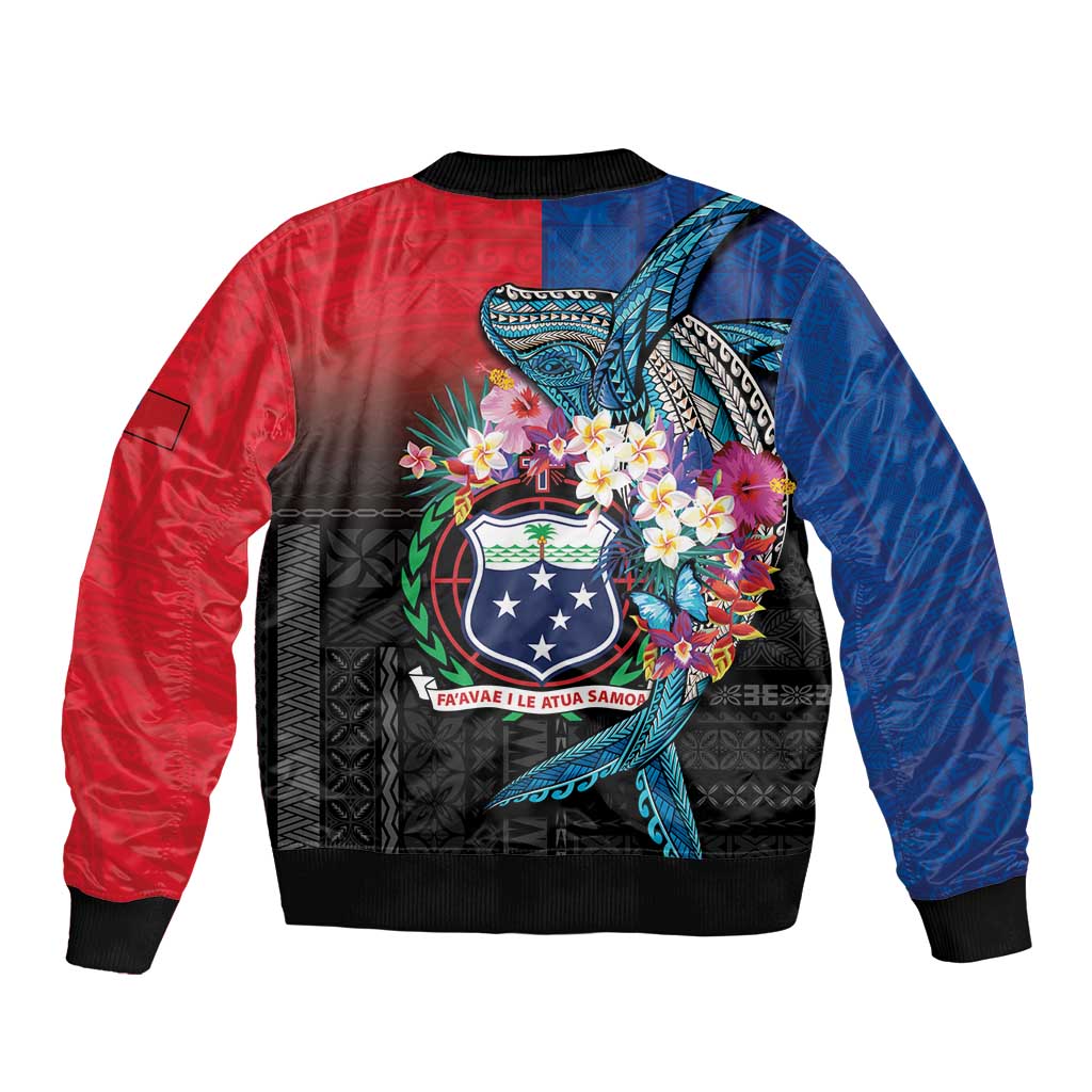 Samoa Sleeve Zip Bomber Jacket Humpback Whale Siapo Pattern LT05 - Polynesian Pride