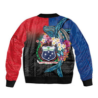 Samoa Sleeve Zip Bomber Jacket Humpback Whale Siapo Pattern LT05 - Polynesian Pride