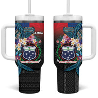 Samoa Tumbler With Handle Humpback Whale Siapo Pattern LT05 One Size: 40 oz Blue - Polynesian Pride
