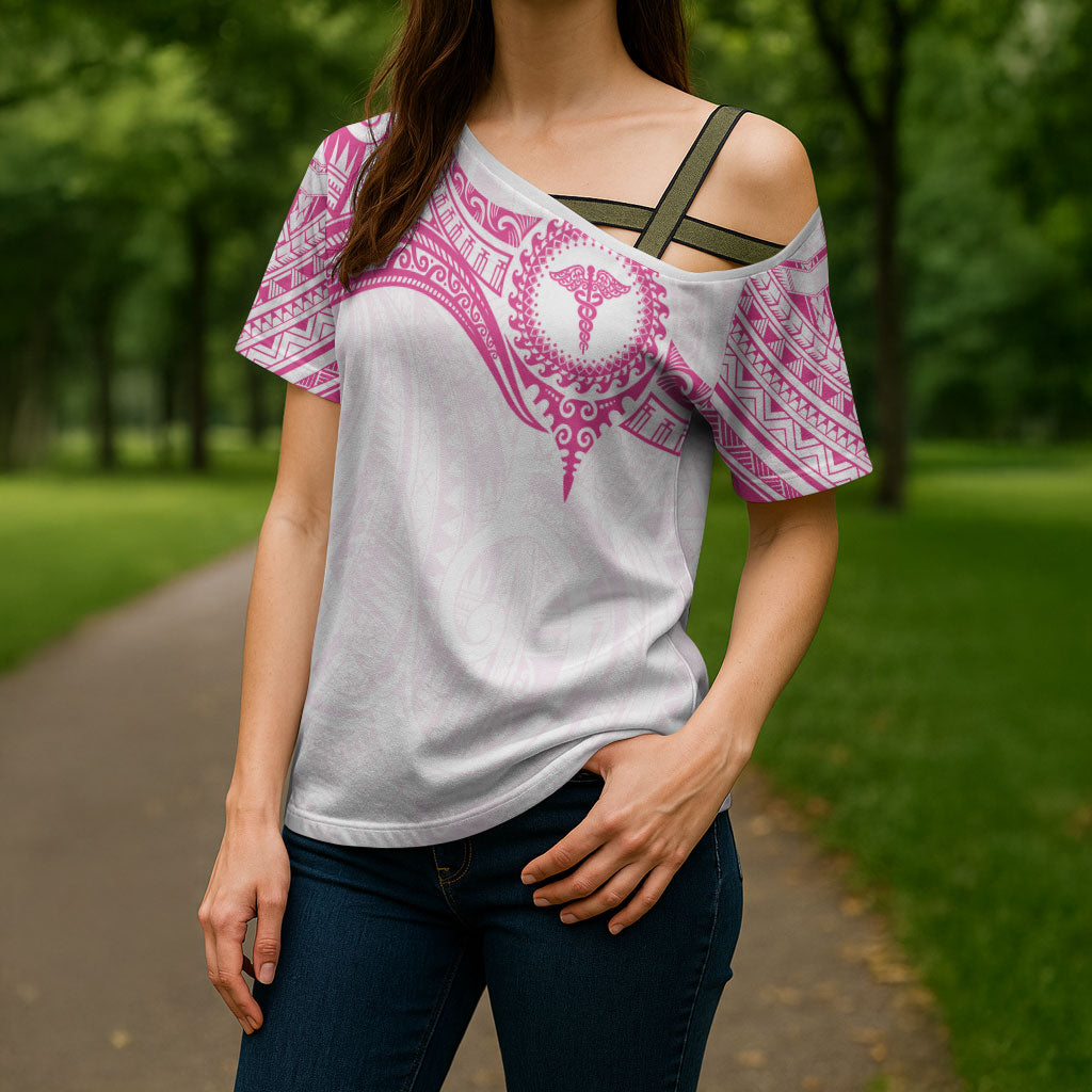 Personalised New Zealand Aotearoa Cross Shoulder Shirt Nurse Tribal Pink Version LT05 - Polynesian Pride
