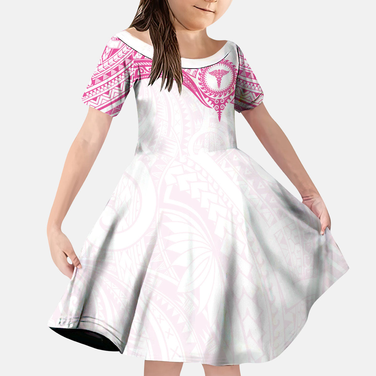 Personalised New Zealand Aotearoa Kid Short Sleeve Dress Nurse Tribal Pink Version LT05 KID Pink - Polynesian Pride