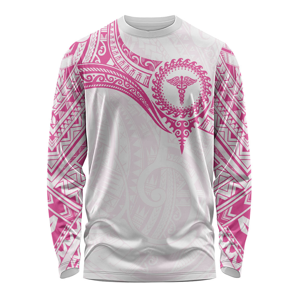 Personalised New Zealand Aotearoa Long Sleeve Shirt Nurse Tribal Pink Version LT05 Unisex Pink - Polynesian Pride
