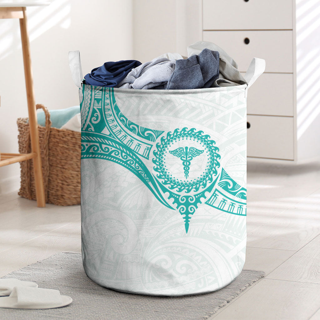 New Zealand Aotearoa Laundry Basket Nurse Tribal Teal Version LT05 Teal - Polynesian Pride