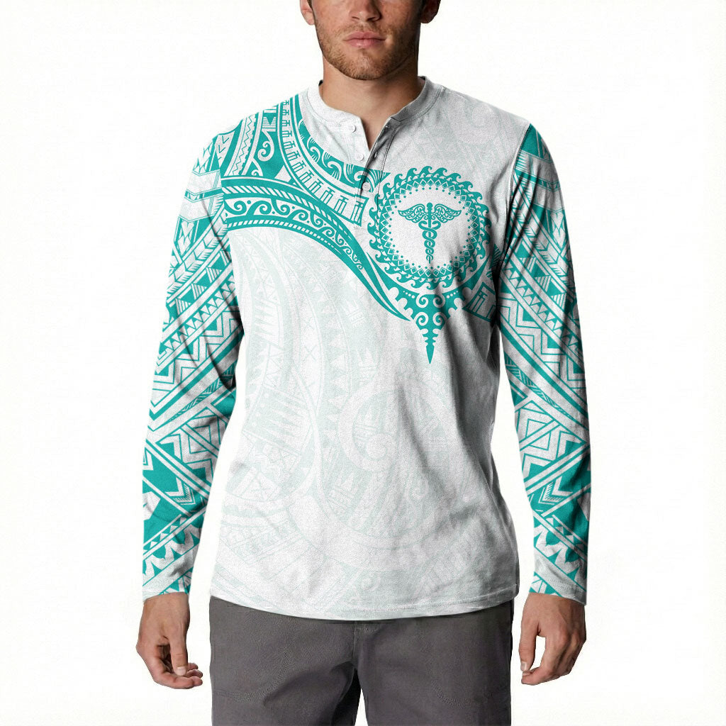 Personalised New Zealand Aotearoa Button Sweatshirt Nurse Tribal Teal Version LT05 - Polynesian Pride