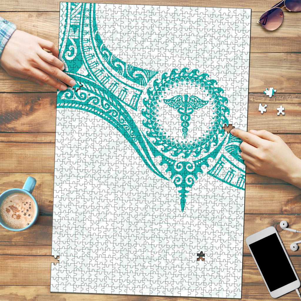New Zealand Aotearoa Puzzle Nurse Tribal Teal Version LT05 Teal - Polynesian Pride
