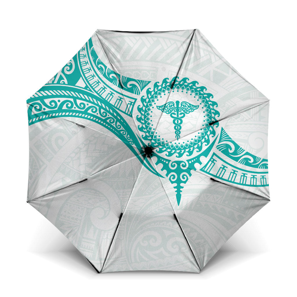 New Zealand Aotearoa Umbrella Nurse Tribal Teal Version LT05 One Size Folded 11.42 inch Opened Diameter 37.4 inch Teal - Polynesian Pride