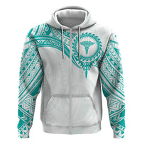 Personalised New Zealand Aotearoa Zip Hoodie Nurse Tribal Teal Version LT05 Zip Hoodie Teal - Polynesian Pride