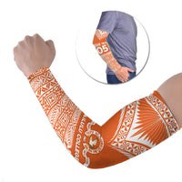 Personalised Tonga Tailulu College Arm Sleeves Tongan Kupesi Pattern LT05 Set of 2 Orange - Polynesian Pride