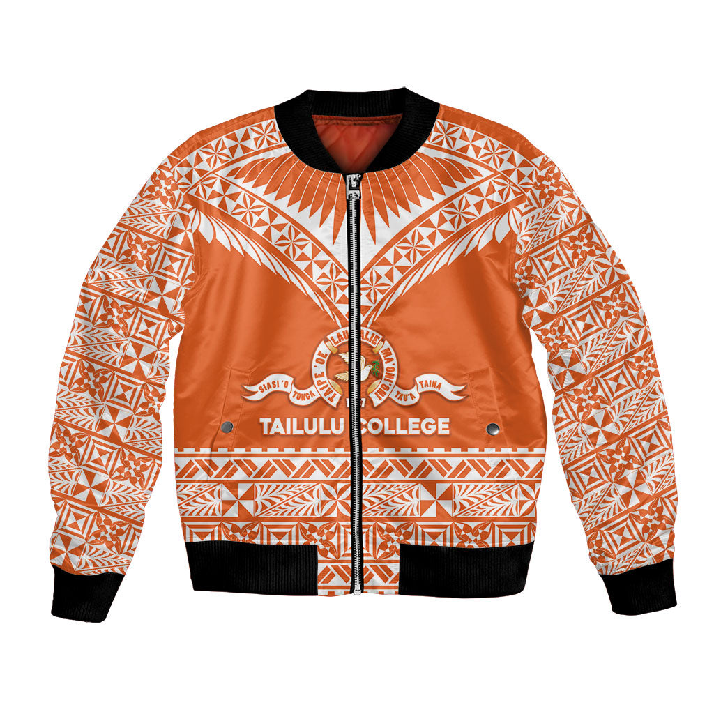 Personalised Tonga Tailulu College Bomber Jacket Tongan Kupesi Pattern LT05 Unisex Orange - Polynesian Pride