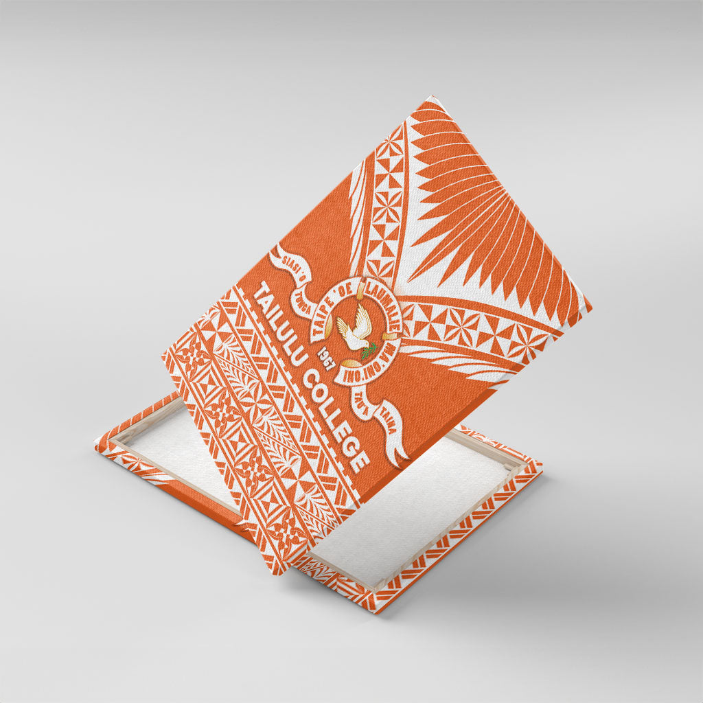 Tonga Tailulu College Canvas Wall Art Tongan Kupesi Pattern LT05 With Frame Orange - Polynesian Pride