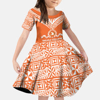 Personalised Tonga Tailulu College Kid Short Sleeve Dress Tongan Kupesi Pattern LT05 KID Orange - Polynesian Pride