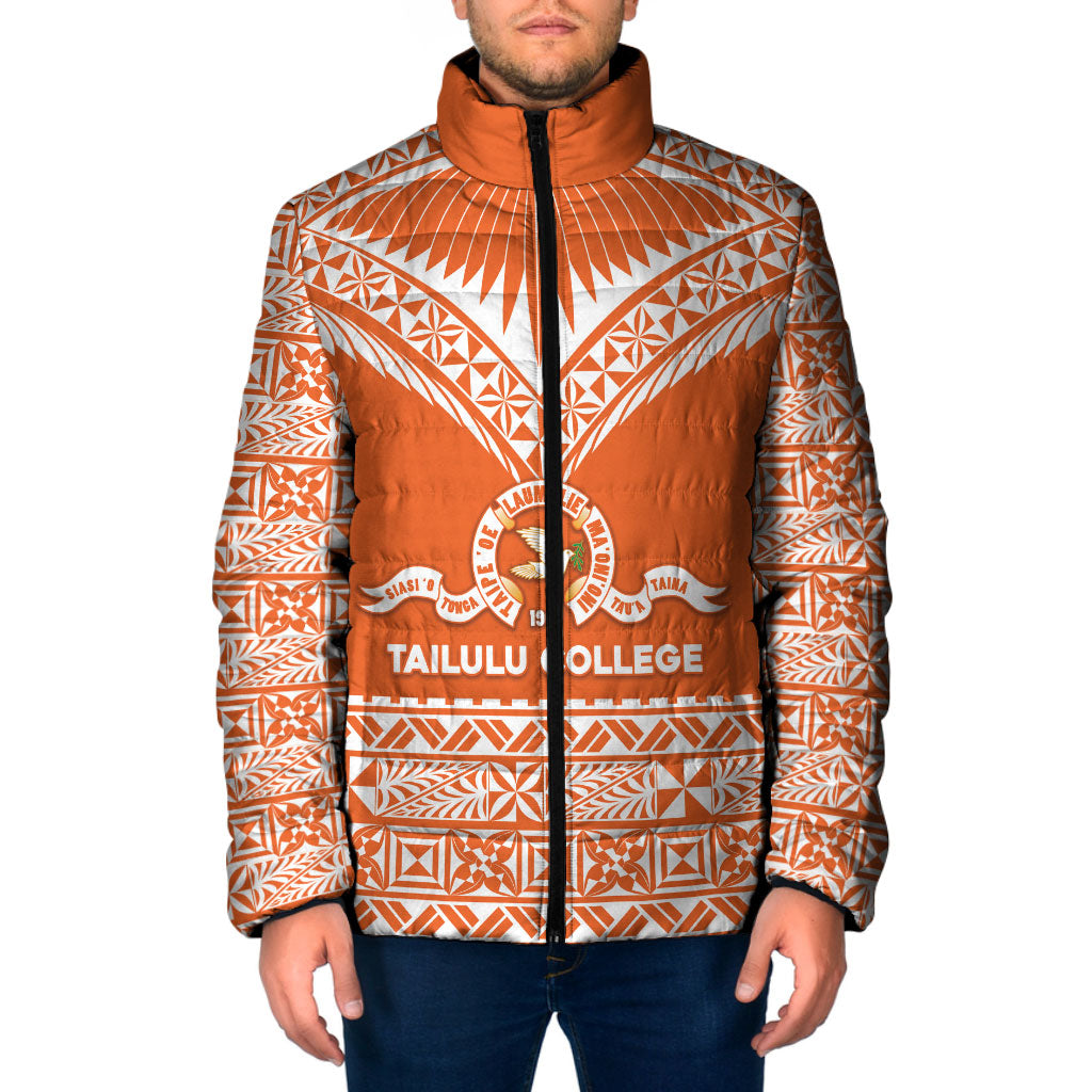 Personalised Tonga Tailulu College Padded Jacket Tongan Kupesi Pattern LT05 Men Orange - Polynesian Pride