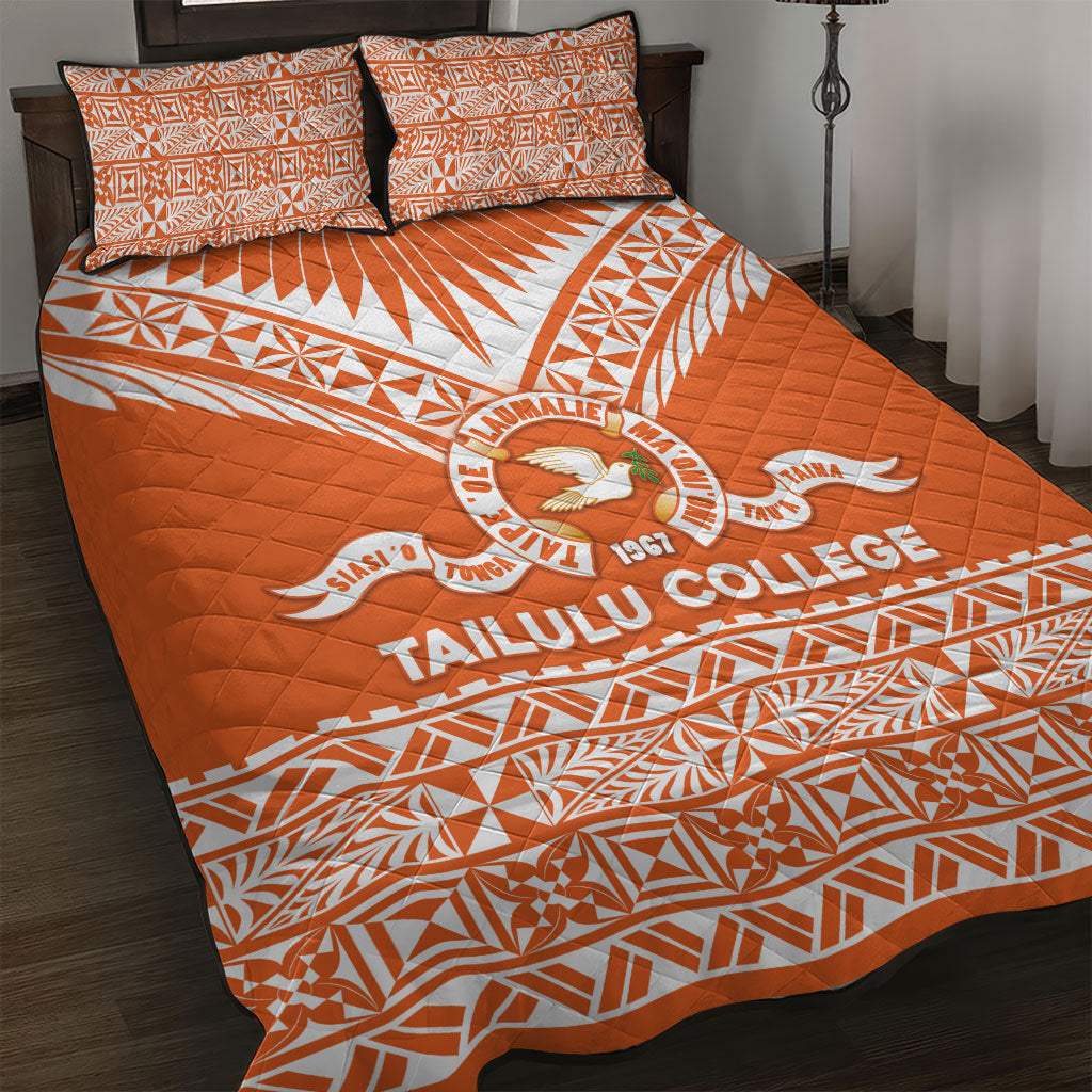 Tonga Tailulu College Quilt Bed Set Tongan Kupesi Pattern LT05 Orange - Polynesian Pride