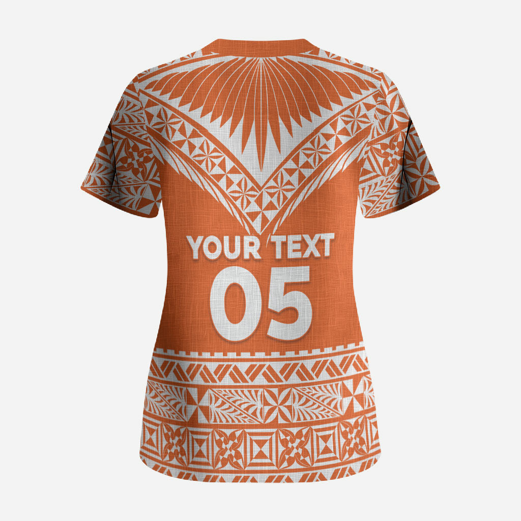 Personalised Tonga Tailulu College Scrub Top Tongan Kupesi Pattern LT05 - Polynesian Pride