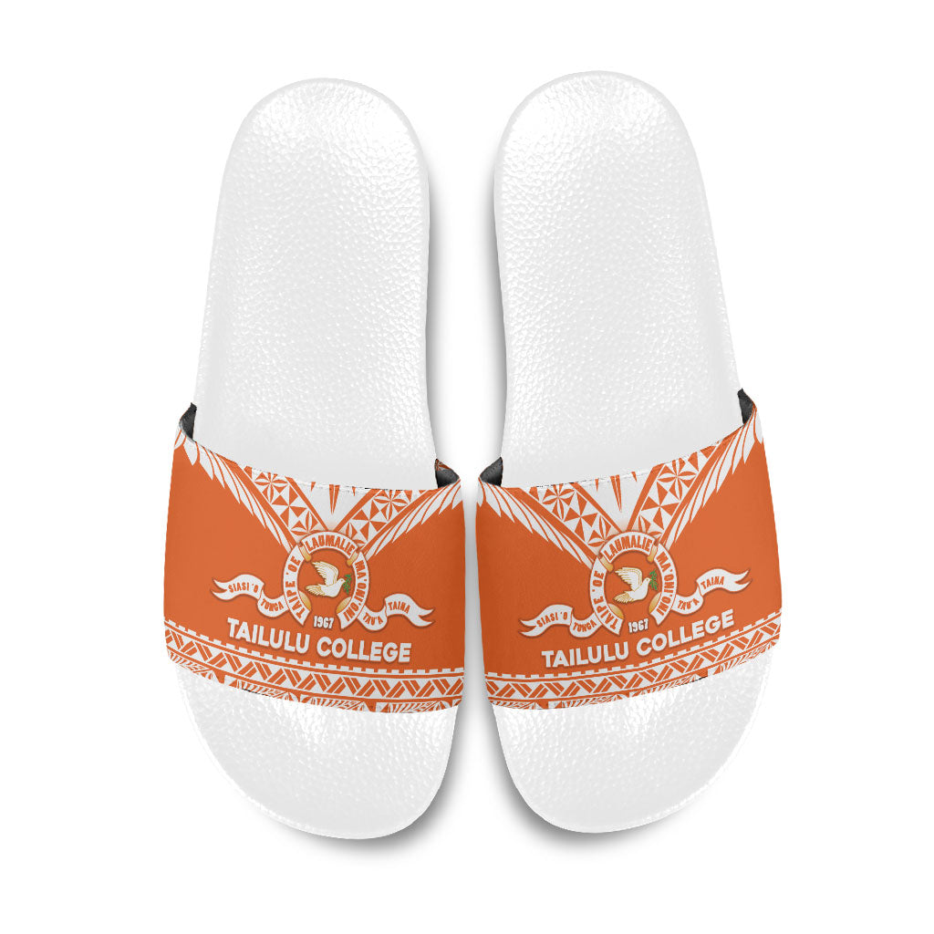 Tonga Tailulu College Slide Sandals Tongan Kupesi Pattern LT05 Orange - Polynesian Pride
