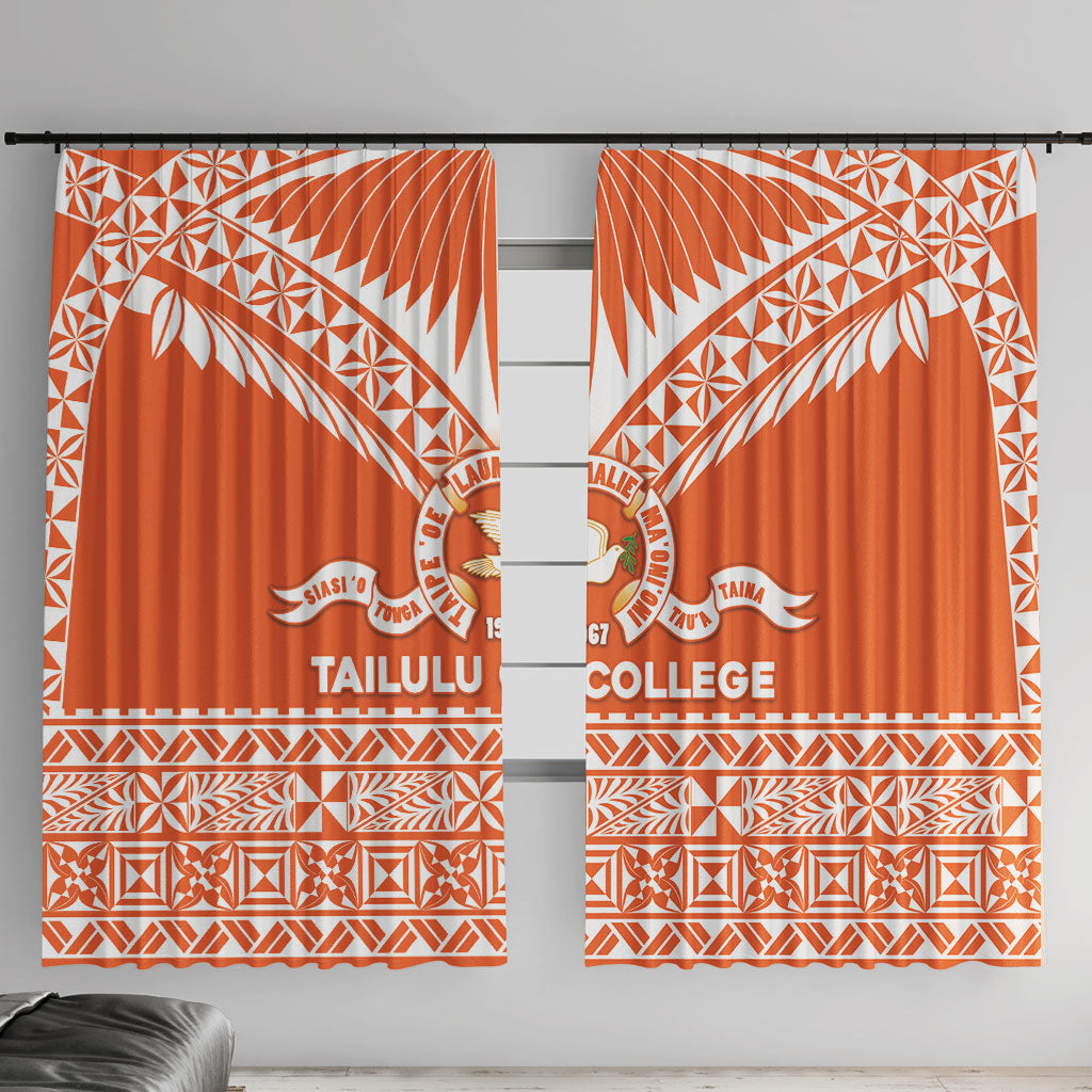 Tonga Tailulu College Window Curtain Tongan Kupesi Pattern LT05 With Hooks Orange - Polynesian Pride