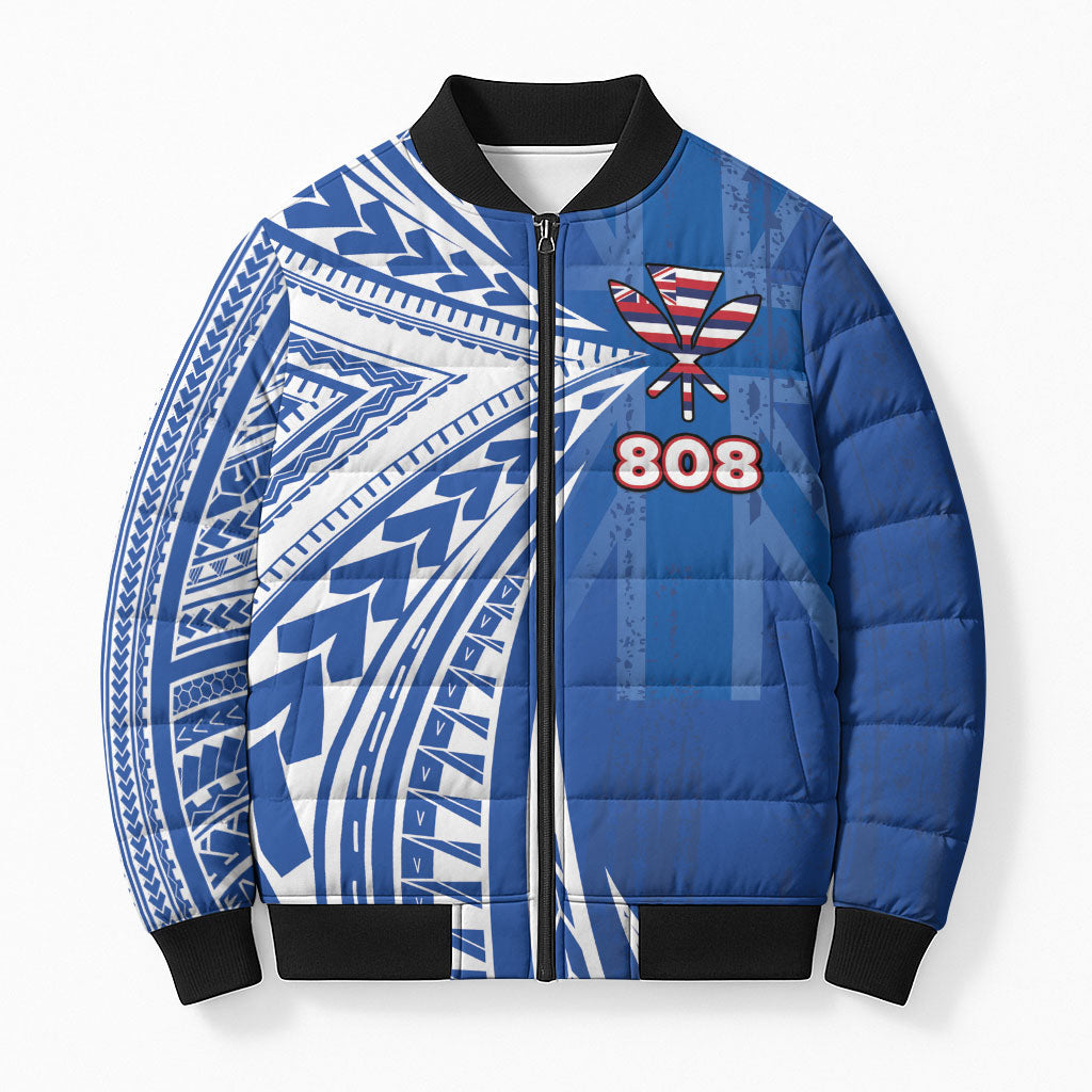 Personalised Hawaii 808 Bomber Puffer Jacket Unique Style LT05 Unisex Blue - Polynesian Pride