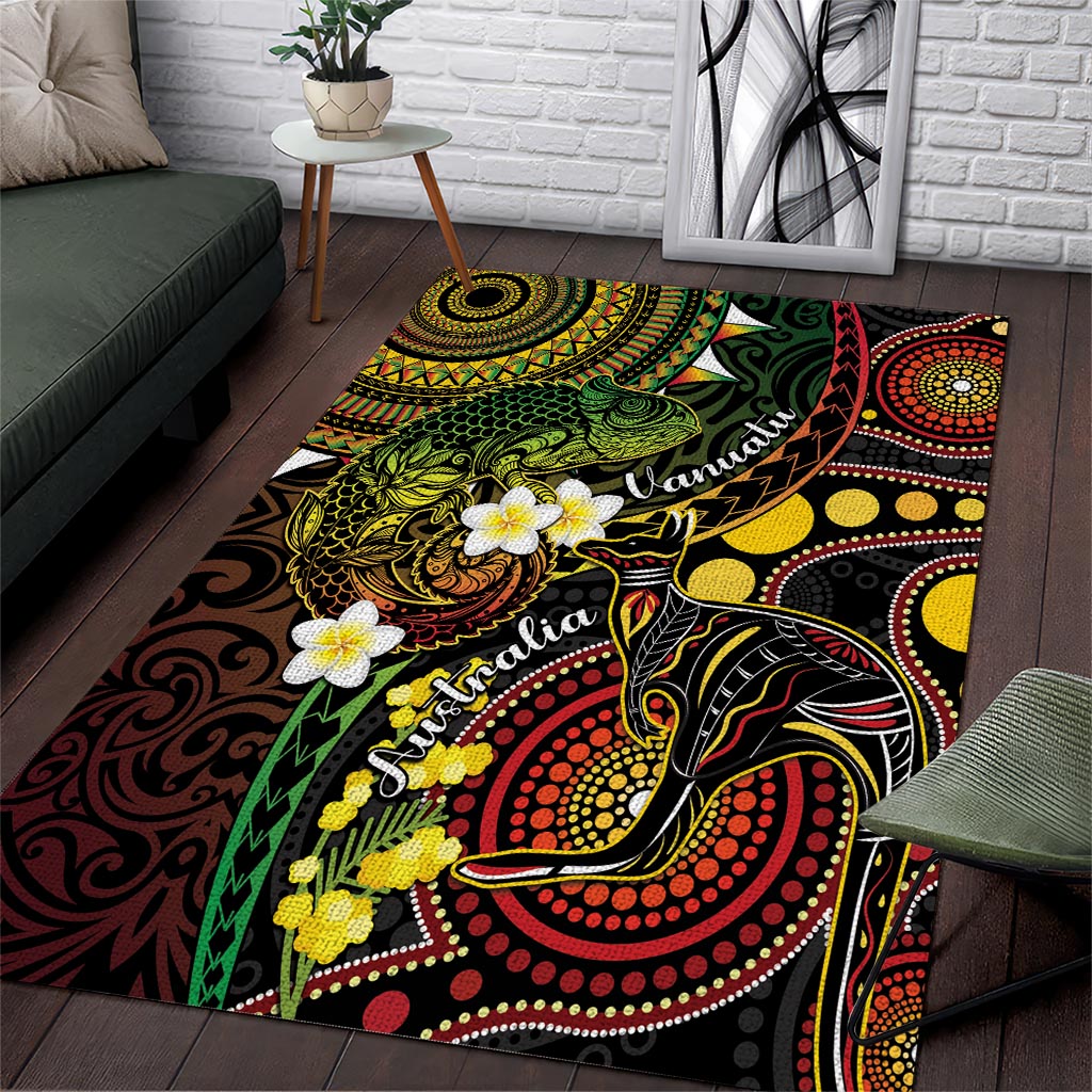 Vanuatu And Australia Aboriginal Area Rug Iguana And Kangaroo Together LT05 Black - Polynesian Pride