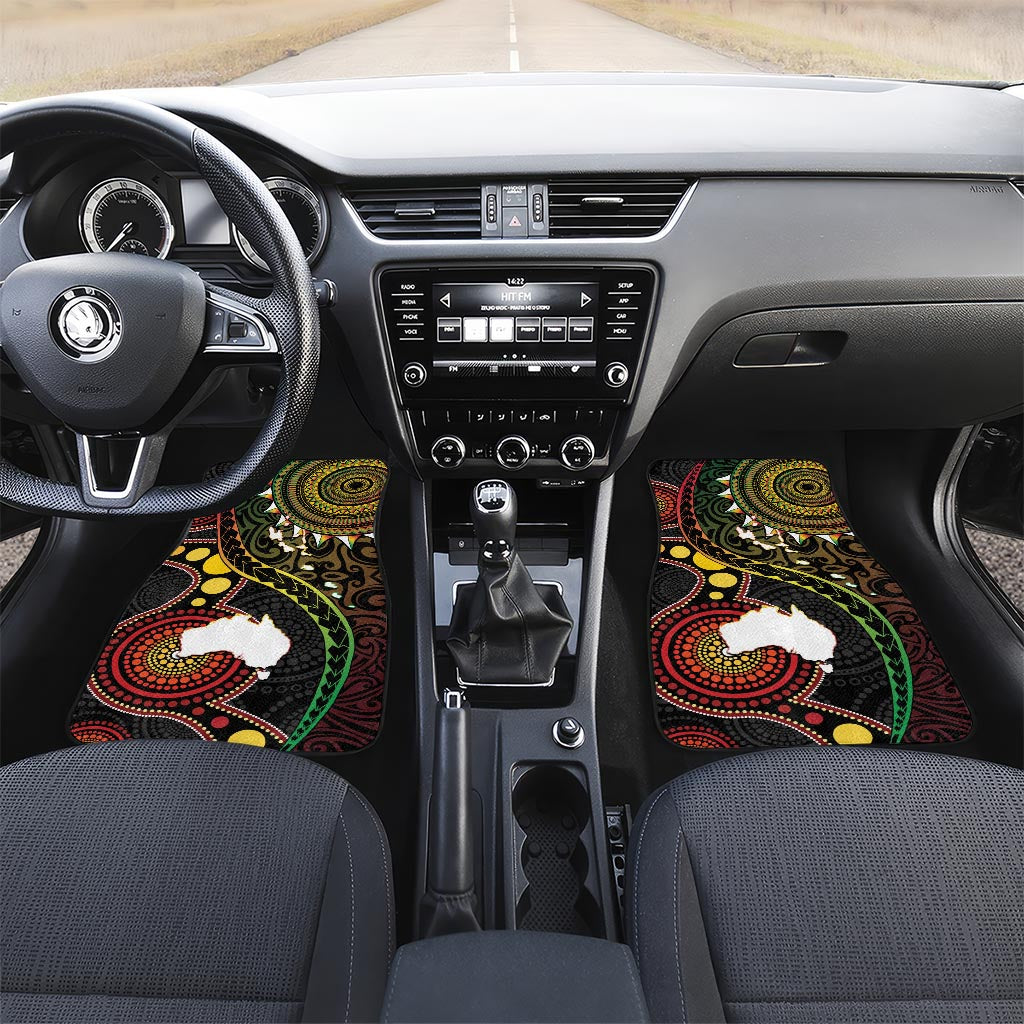 Vanuatu And Australia Aboriginal Car Mats Iguana And Kangaroo Together LT05 Set 2pcs - Front Black - Polynesian Pride