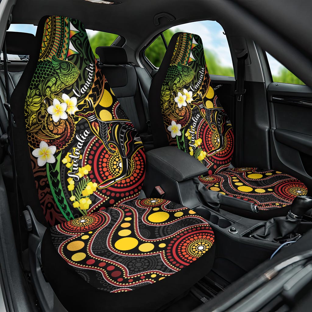 Vanuatu And Australia Aboriginal Car Seat Cover Iguana And Kangaroo Together LT05 One Size Black - Polynesian Pride