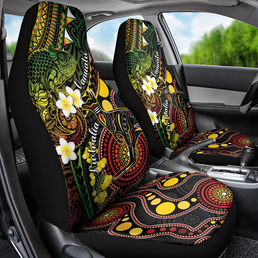 Vanuatu And Australia Aboriginal Car Seat Cover Iguana And Kangaroo Together LT05 - Polynesian Pride
