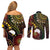 Vanuatu And Australia Aboriginal Couples Matching Off Shoulder Short Dress and Long Sleeve Button Shirt Iguana And Kangaroo Together