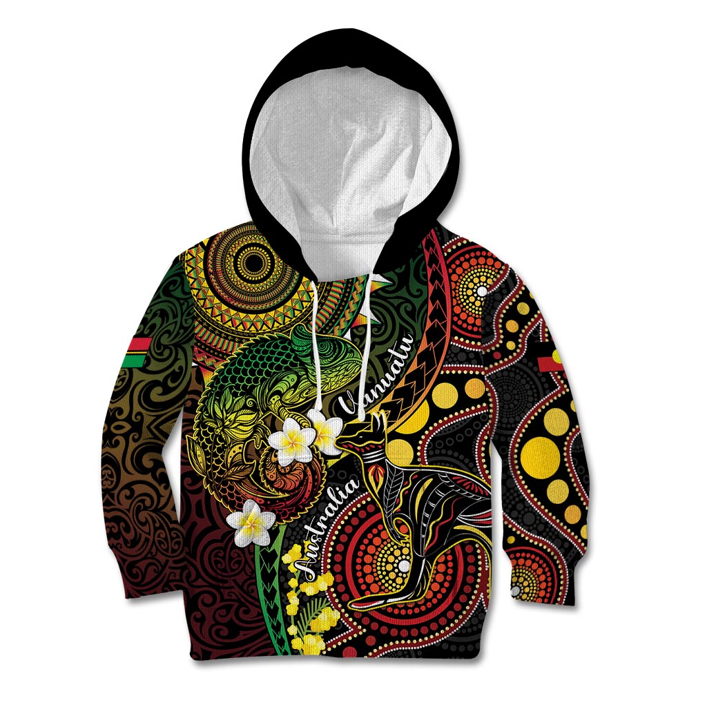 Vanuatu And Australia Aboriginal Kid Hoodie Iguana And Kangaroo Together LT05 Hoodie Black - Polynesian Pride