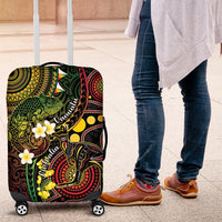 Vanuatu And Australia Aboriginal Luggage Cover Iguana And Kangaroo Together LT05 Black - Polynesian Pride