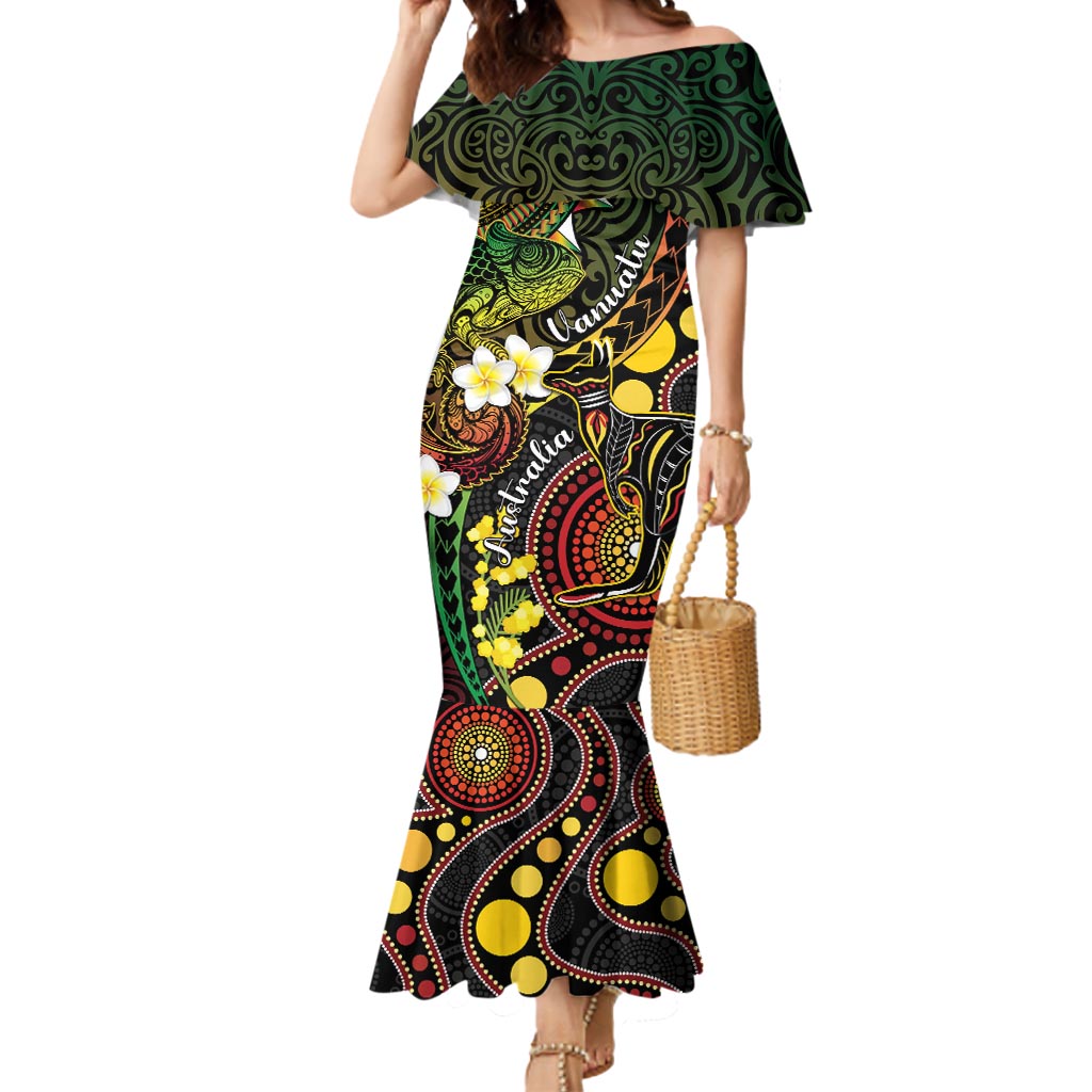 Vanuatu And Australia Aboriginal Mermaid Dress Iguana And Kangaroo Together LT05 Women Black - Polynesian Pride