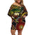 Vanuatu And Australia Aboriginal Off Shoulder Short Dress Iguana And Kangaroo Together