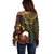 Vanuatu And Australia Aboriginal Off Shoulder Sweater Iguana And Kangaroo Together