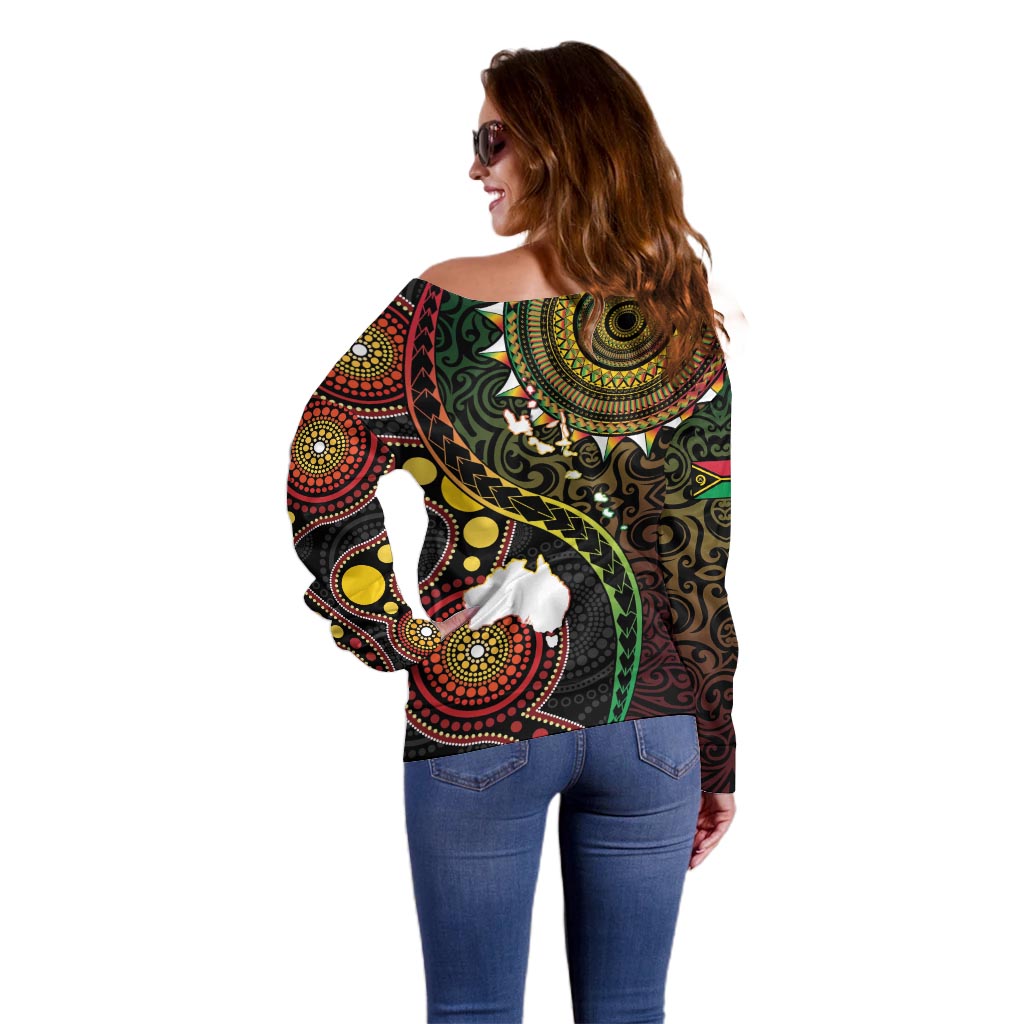 Vanuatu And Australia Aboriginal Off Shoulder Sweater Iguana And Kangaroo Together LT05 - Polynesian Pride