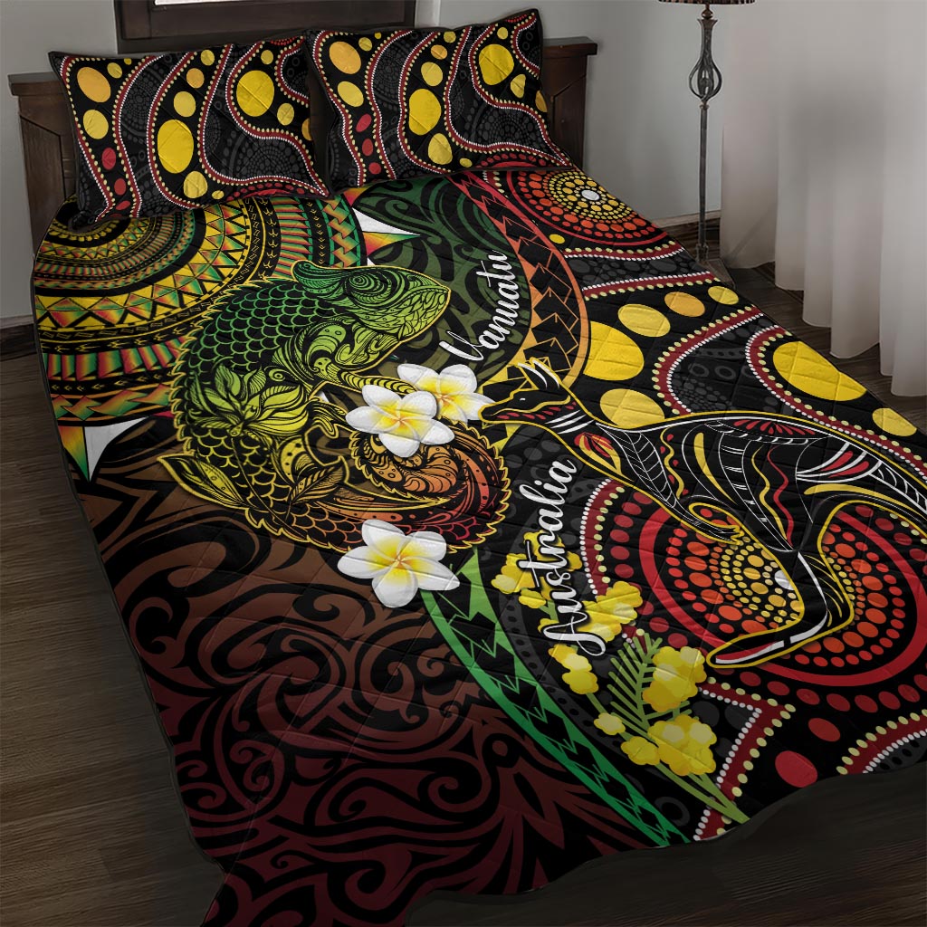 Vanuatu And Australia Aboriginal Quilt Bed Set Iguana And Kangaroo Together LT05 Black - Polynesian Pride