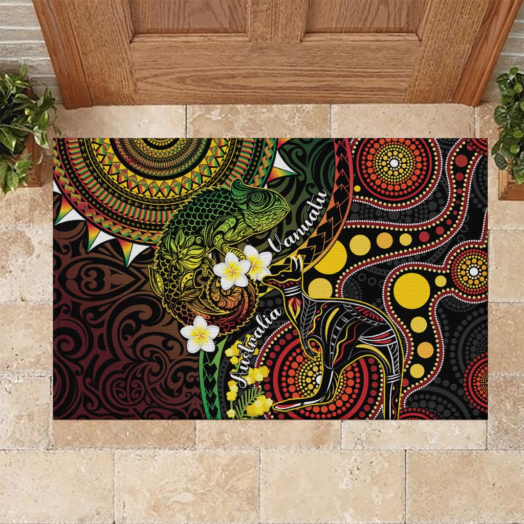 Vanuatu And Australia Aboriginal Rubber Doormat Iguana And Kangaroo Together LT05 Black - Polynesian Pride