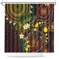 Vanuatu And Australia Aboriginal Shower Curtain Iguana And Kangaroo Together LT05 Black - Polynesian Pride