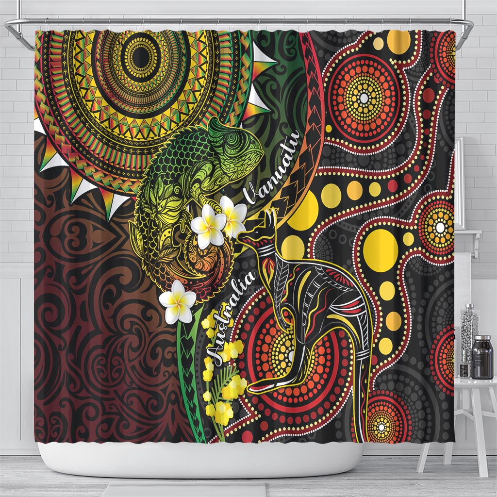 Vanuatu And Australia Aboriginal Shower Curtain Iguana And Kangaroo Together LT05 - Polynesian Pride