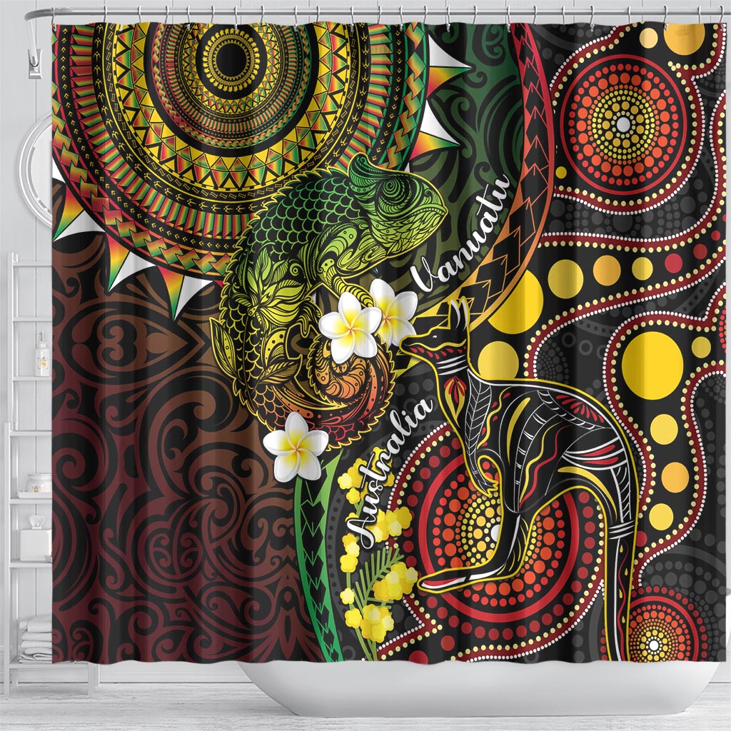 Vanuatu And Australia Aboriginal Shower Curtain Iguana And Kangaroo Together LT05 - Polynesian Pride