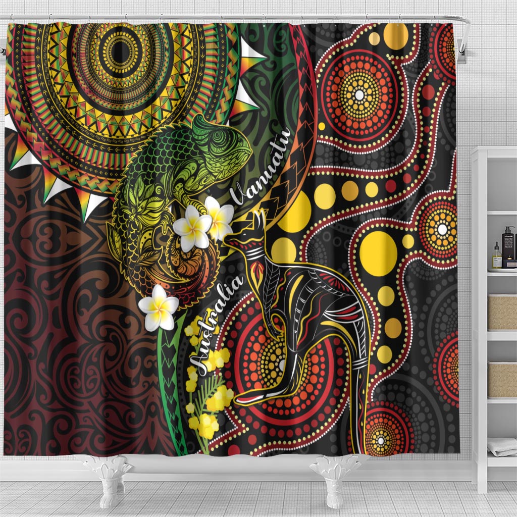 Vanuatu And Australia Aboriginal Shower Curtain Iguana And Kangaroo Together LT05 - Polynesian Pride