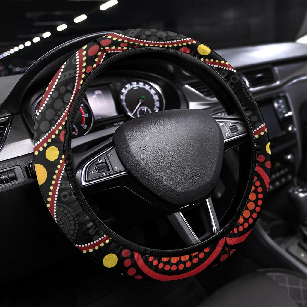 Vanuatu And Australia Aboriginal Steering Wheel Cover Iguana And Kangaroo Together