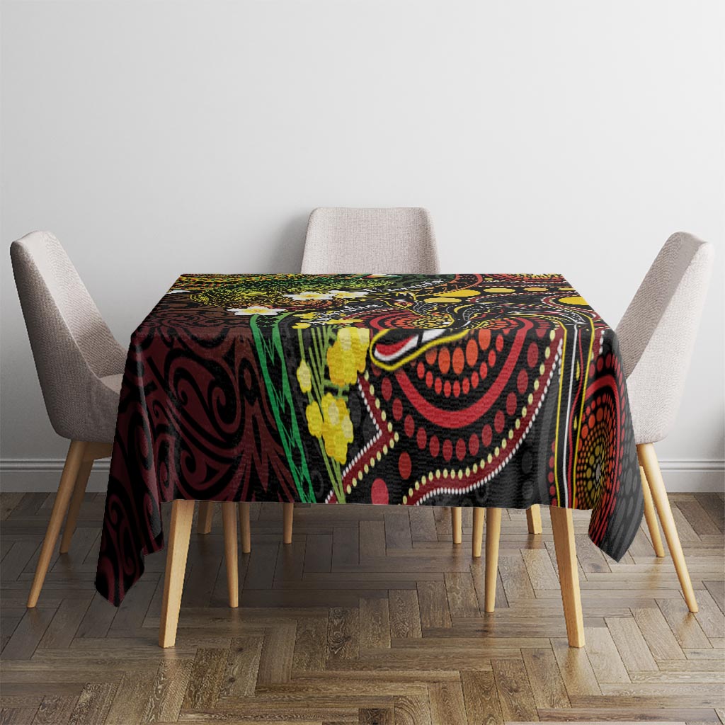 Vanuatu And Australia Aboriginal Tablecloth Iguana And Kangaroo Together LT05 - Polynesian Pride