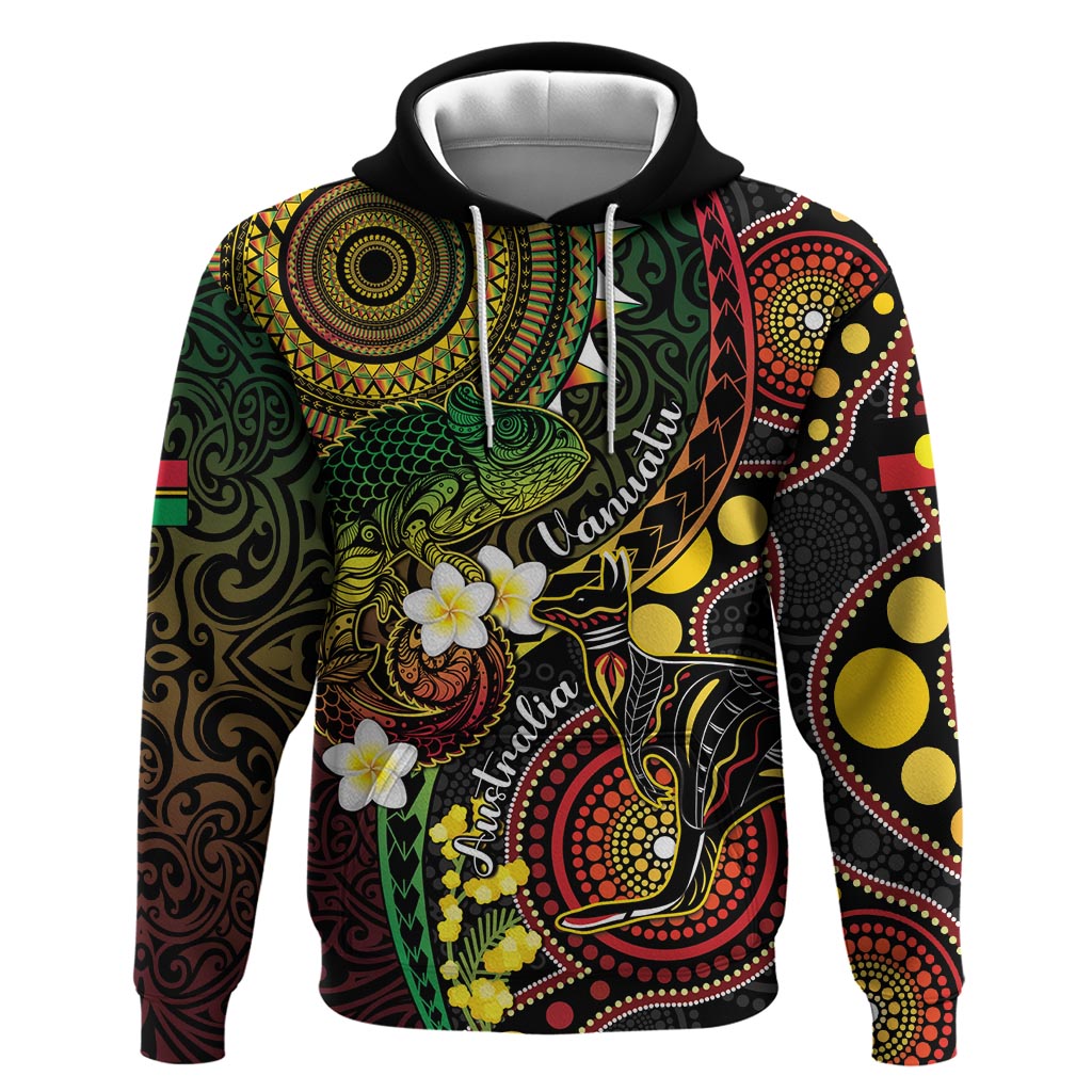Vanuatu And Australia Aboriginal Zip Hoodie Iguana And Kangaroo Together LT05 Pullover Hoodie Black - Polynesian Pride