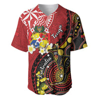 Tonga Ngatu And Australia Aboriginal Baseball Jersey Tongan Dove And Kangaroo Together LT05 Red - Polynesian Pride
