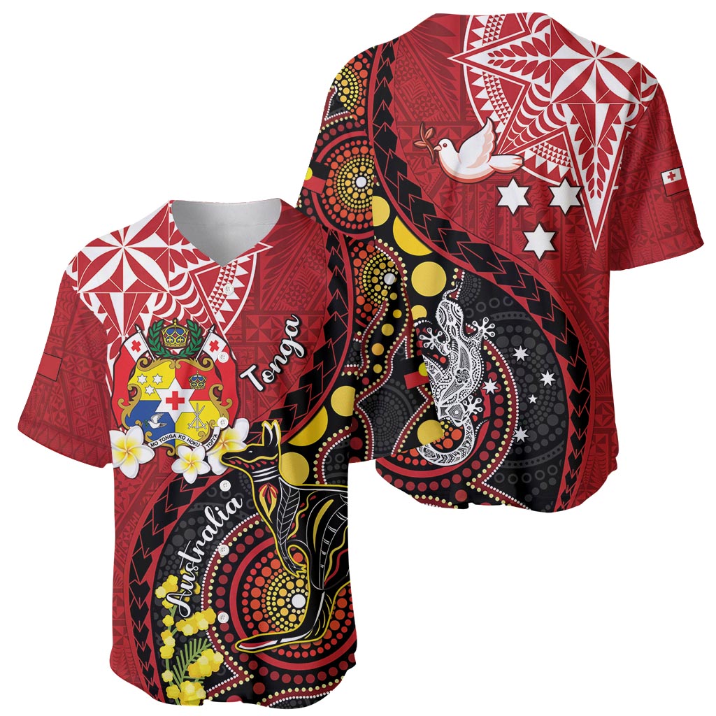 Tonga Ngatu And Australia Aboriginal Baseball Jersey Tongan Dove And Kangaroo Together LT05 - Polynesian Pride