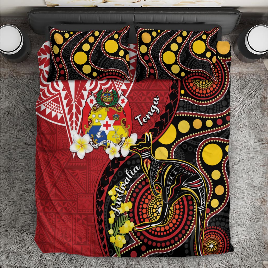 Tonga Ngatu And Australia Aboriginal Bedding Set Tongan Dove And Kangaroo Together LT05 Red - Polynesian Pride