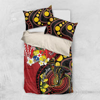 Tonga Ngatu And Australia Aboriginal Bedding Set Tongan Dove And Kangaroo Together LT05 US Twin 172cm x 218cm Red - Polynesian Pride
