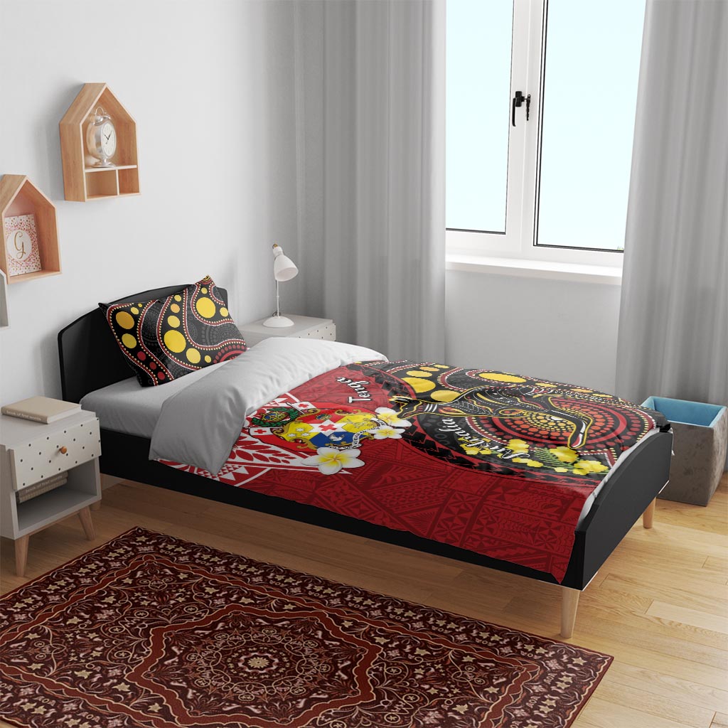 Tonga Ngatu And Australia Aboriginal Bedding Set Tongan Dove And Kangaroo Together LT05 - Polynesian Pride
