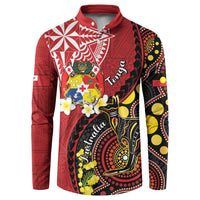 Tonga Ngatu And Australia Aboriginal Button Sweatshirt Tongan Dove And Kangaroo Together LT05 Red - Polynesian Pride