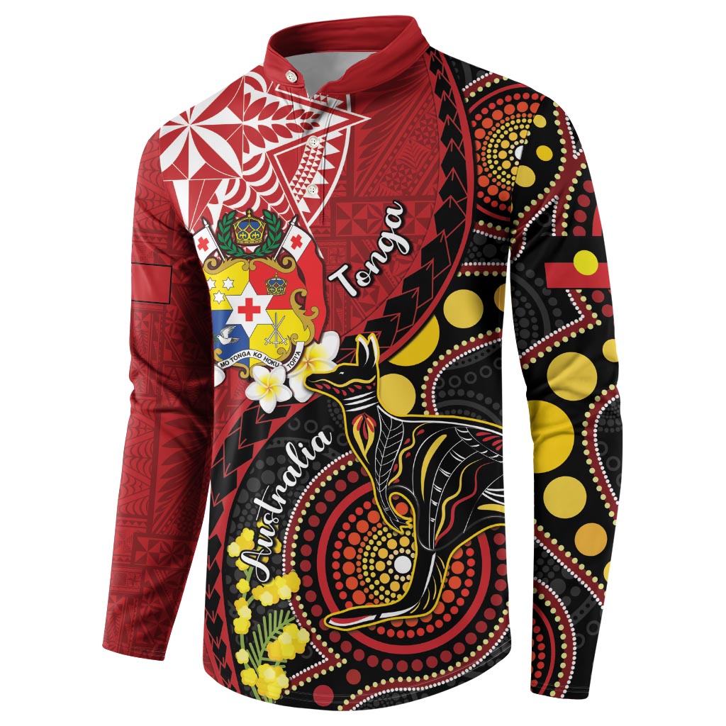 Tonga Ngatu And Australia Aboriginal Button Sweatshirt Tongan Dove And Kangaroo Together LT05 - Polynesian Pride
