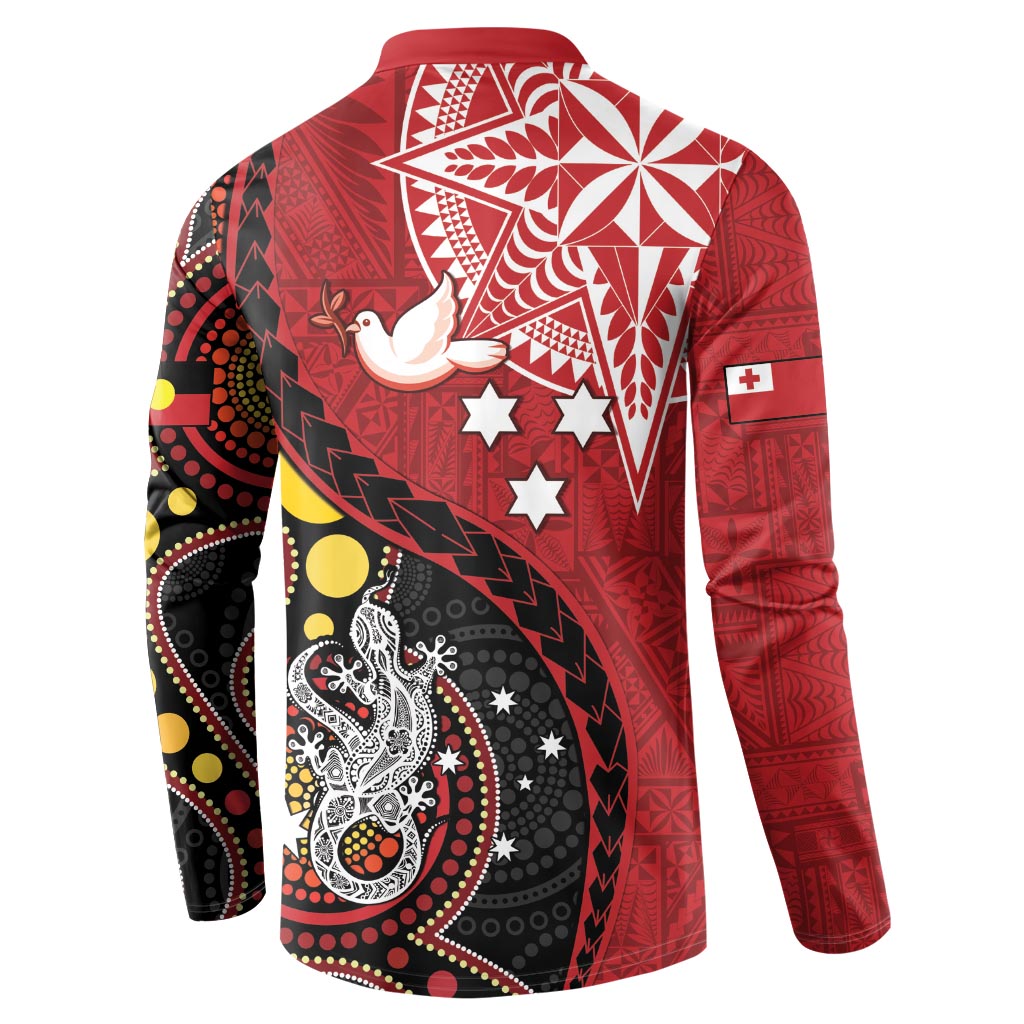Tonga Ngatu And Australia Aboriginal Button Sweatshirt Tongan Dove And Kangaroo Together LT05 - Polynesian Pride